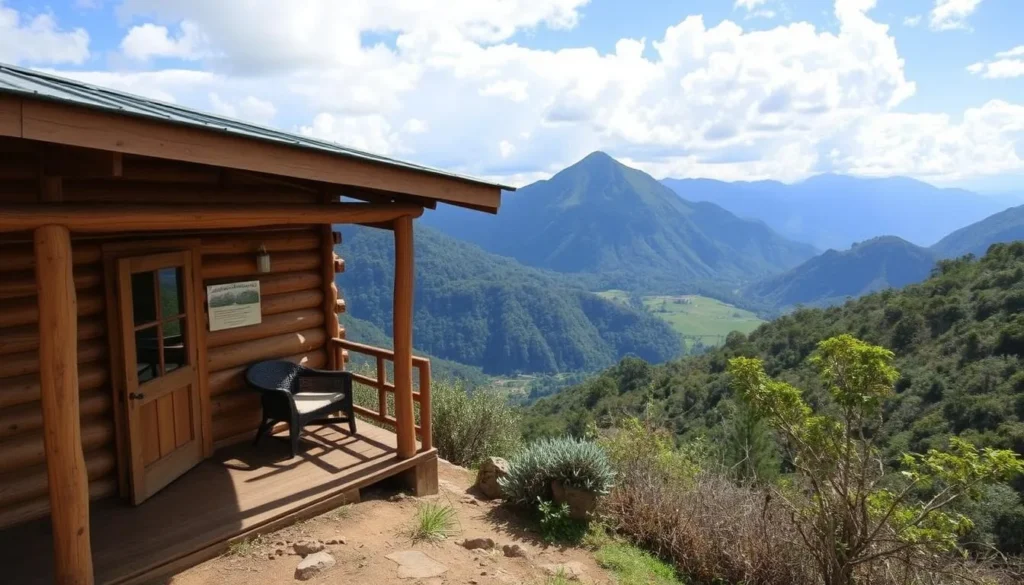 Mountain hut accommodation in Rwenzori Mountains with stunning valley views