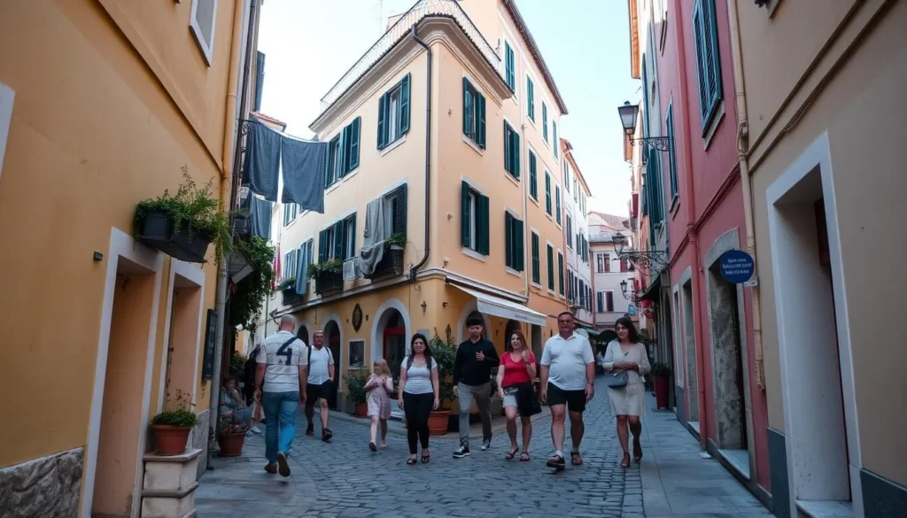 Narrow cobblestone streets of Rovinj Croatia old town with colorful buildings Narrow cobblestone streets of Rovinj Croatia old town with colorful buildings