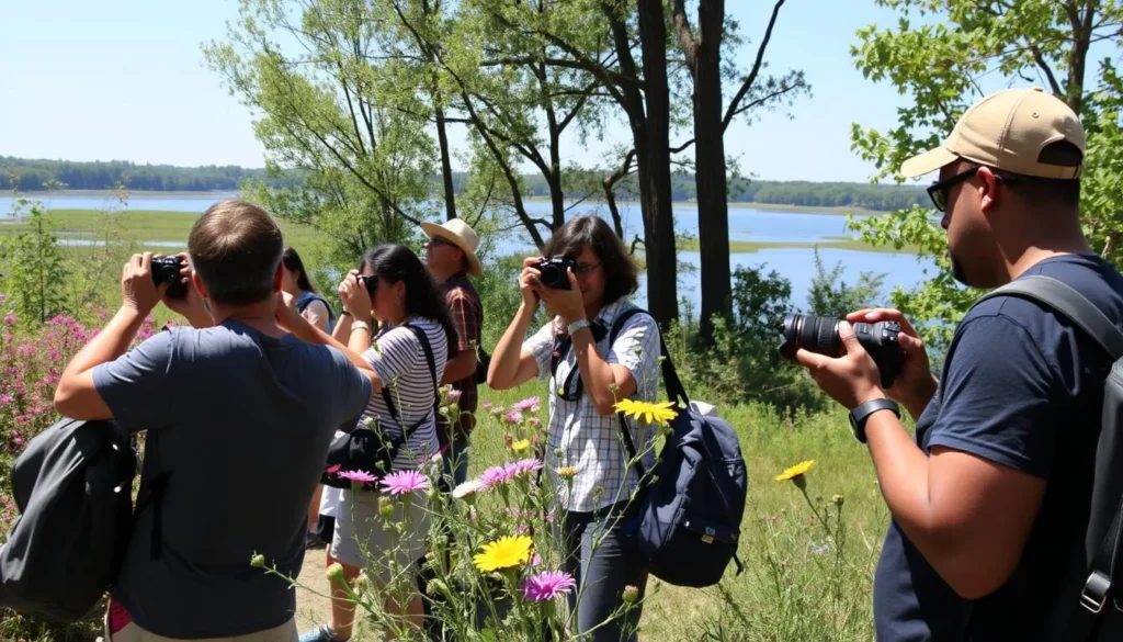 Nature photography at LaSalle Lake State Park with diverse visitors capturing the scenic landscape Nature photography at LaSalle Lake State Park with diverse visitors capturing the scenic landscape