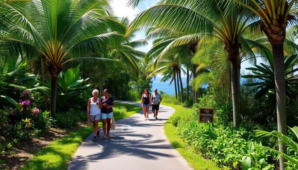 Nature trail in Labadee with lush tropical vegetation and ocean views