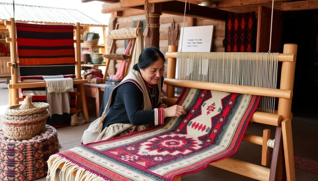 Navajo weaver demonstrating traditional rug weaving techniques at Hubbell Trading Post