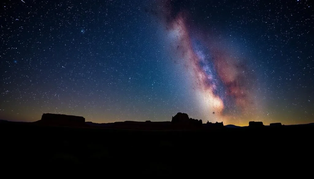 Night sky with Milky Way visible over El Malpais lava fields and sandstone formations Night sky with Milky Way visible over El Malpais lava fields and sandstone formations