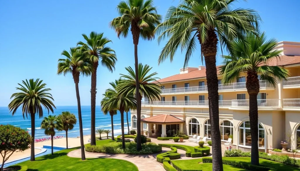 Oceanfront hotel view near Monterey State Beach Oceanfront hotel view near Monterey State Beach