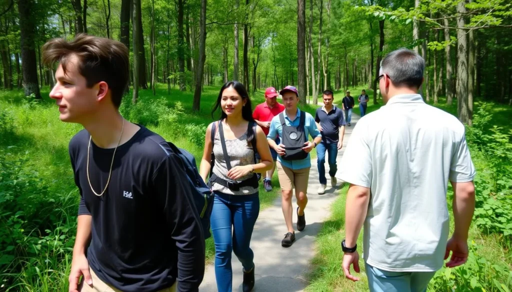 One of the ecological trails in Chavash Varmane National Park with tourists walking One of the ecological trails in Chavash Varmane National Park with tourists walking