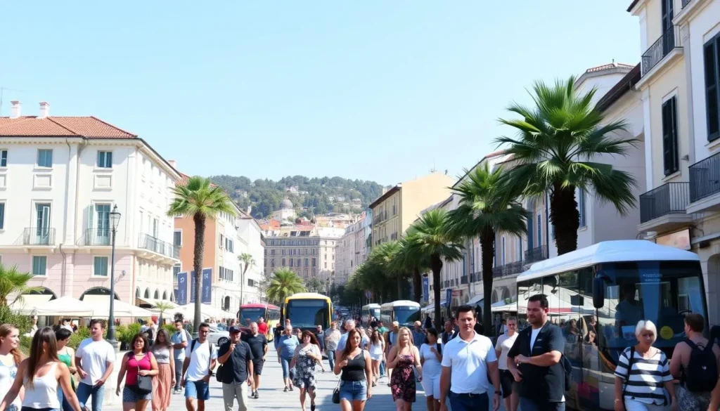 Opatija's main street with pedestrians and local transportation options Opatija's main street with pedestrians and local transportation options