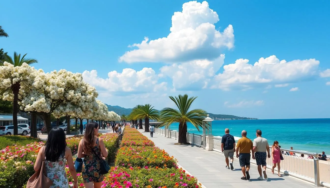Opatija's promenade during spring with blooming flowers and mild weather