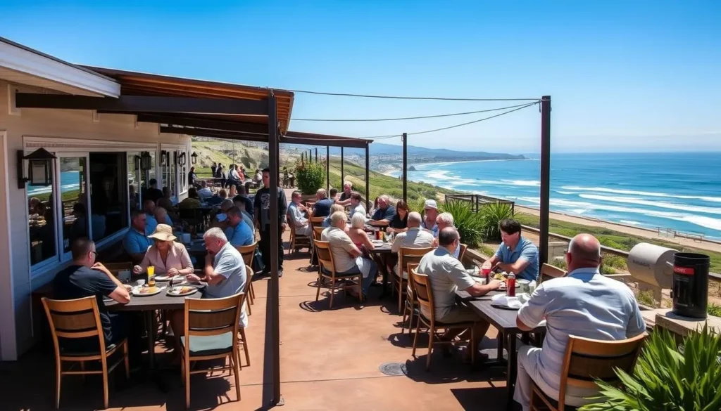 Outdoor dining with ocean views near Hearst San Simeon State Park California Outdoor dining with ocean views near Hearst San Simeon State Park California