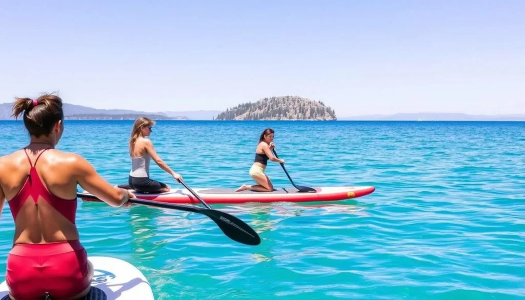 Paddleboarders exploring the waters around Fannette Island on a calm morning Paddleboarders exploring the waters around Fannette Island on a calm morning