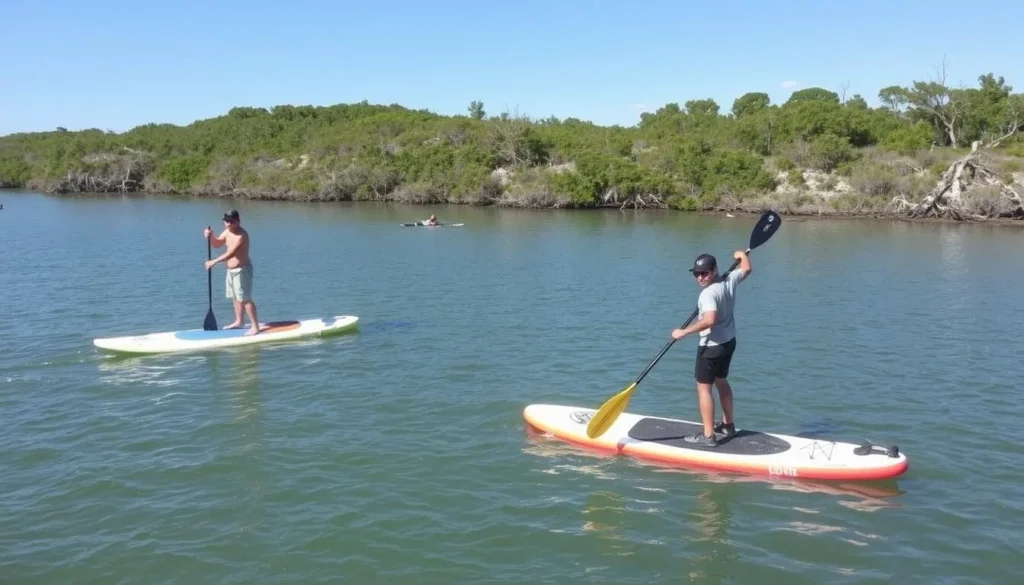 Paddleboarding in calm waters at T.H. Stone Memorial St. Joseph Peninsula State Park Florida Paddleboarding in calm waters at T.H. Stone Memorial St. Joseph Peninsula State Park Florida