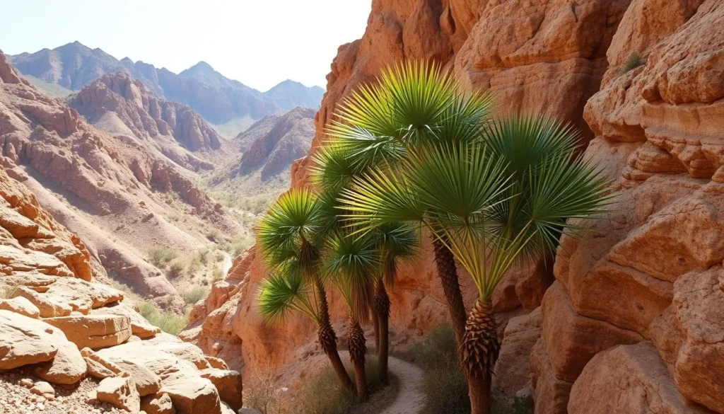 Palm Canyon in Kofa National Wildlife Refuge showing native palm trees in the canyon Palm Canyon in Kofa National Wildlife Refuge showing native palm trees in the canyon