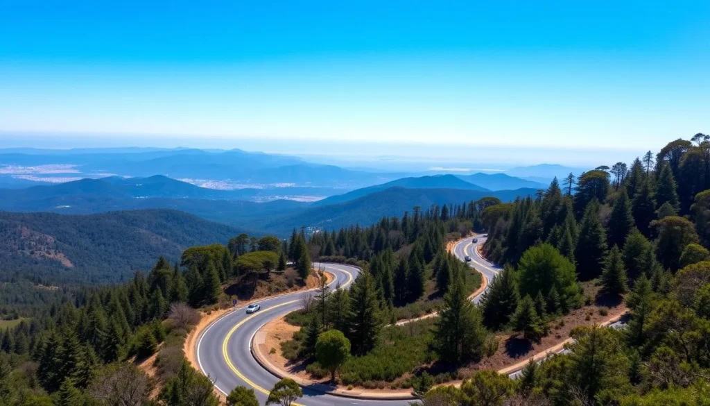 Panoramic Highway winding through Mount Tamalpais State Park with stunning views Panoramic Highway winding through Mount Tamalpais State Park with stunning views