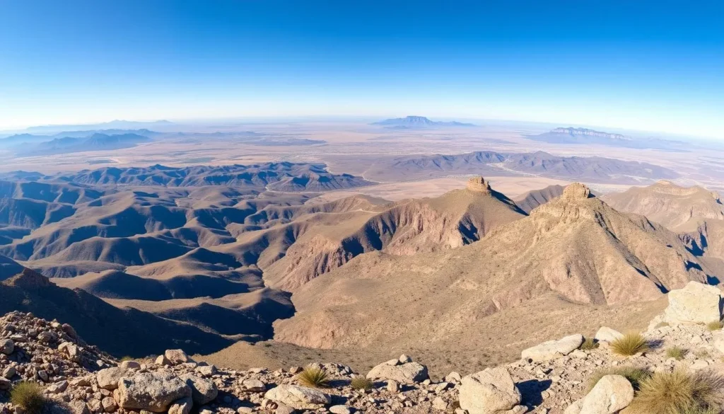 Panoramic view from Signal Peak in Kofa Mountains showing vast desert landscape Panoramic view from Signal Peak in Kofa Mountains showing vast desert landscape