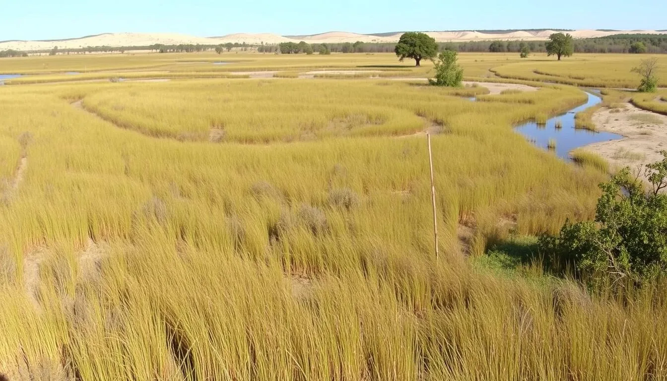 Panoramic-view-of-Green-River-Lowlands-Nature-Preserve-showing-sand-prairies-and-wetlands-in Panoramic view of Green River Lowlands Nature Preserve showing sand prairies and wetlands in Illinois