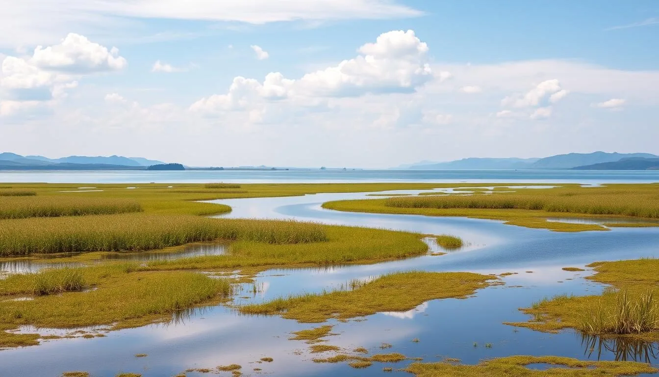 Panoramic-view-of-Lake-Opeta-wetlands-in-Uganda-showing-papyrus-marshes-and-open-water Panoramic view of Lake Opeta wetlands in Uganda showing papyrus marshes and open water