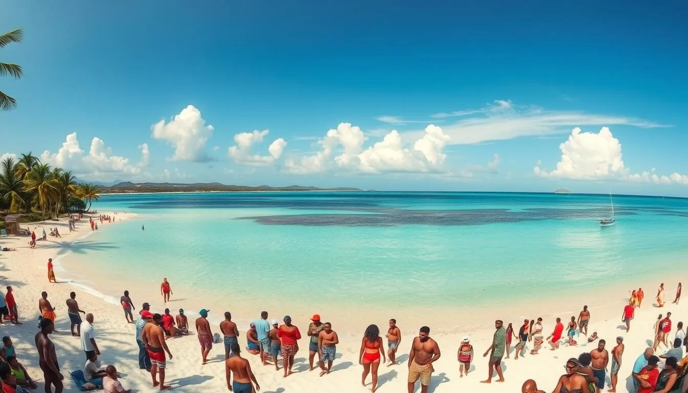 Panoramic-view-of-Les-Cayes-coastline-with-turquoise-waters-and-palm-trees Panoramic view of Les Cayes coastline with turquoise waters and palm trees