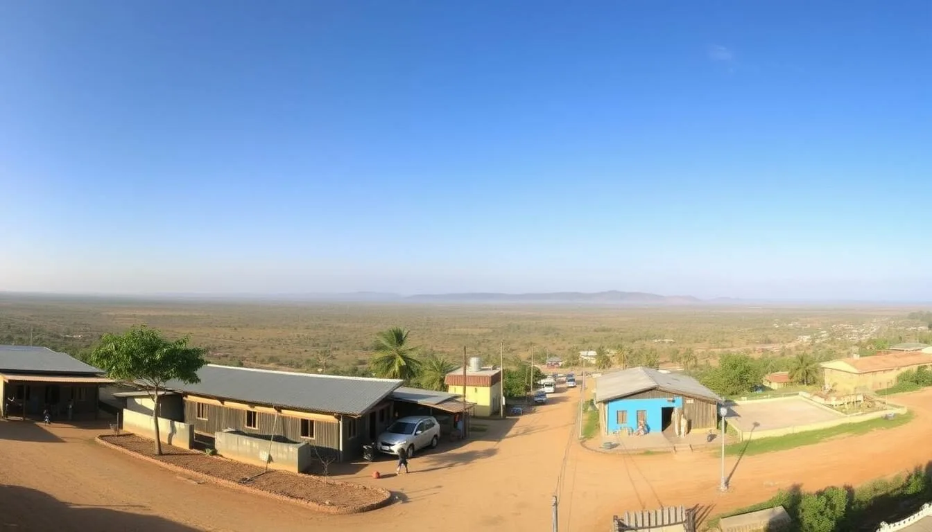 Panoramic view of Lethem town with the savannah stretching to the horizon