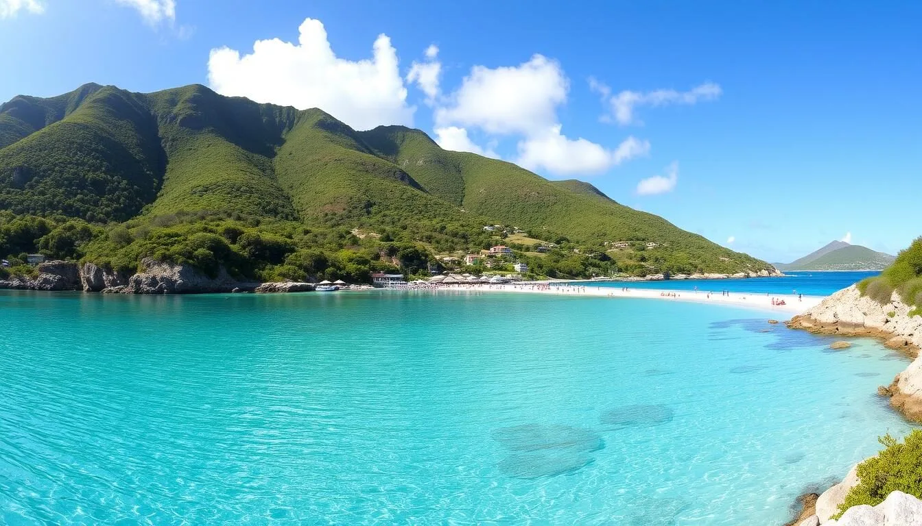 Panoramic view of Little Bay St. Martin with its pristine beaches and turquoise waters