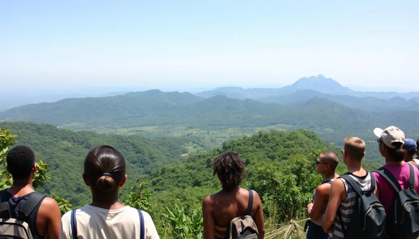 Panoramic view of Mount Kopinang's lush green landscape with mountains in the background