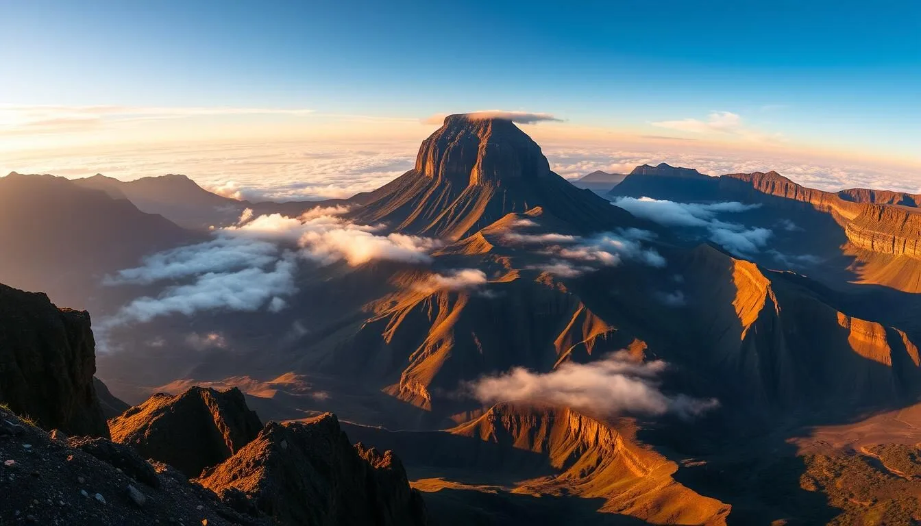 Panoramic view of Mount Roraima rising from the Gran Sabana with its distinctive flat top and sheer cliffs