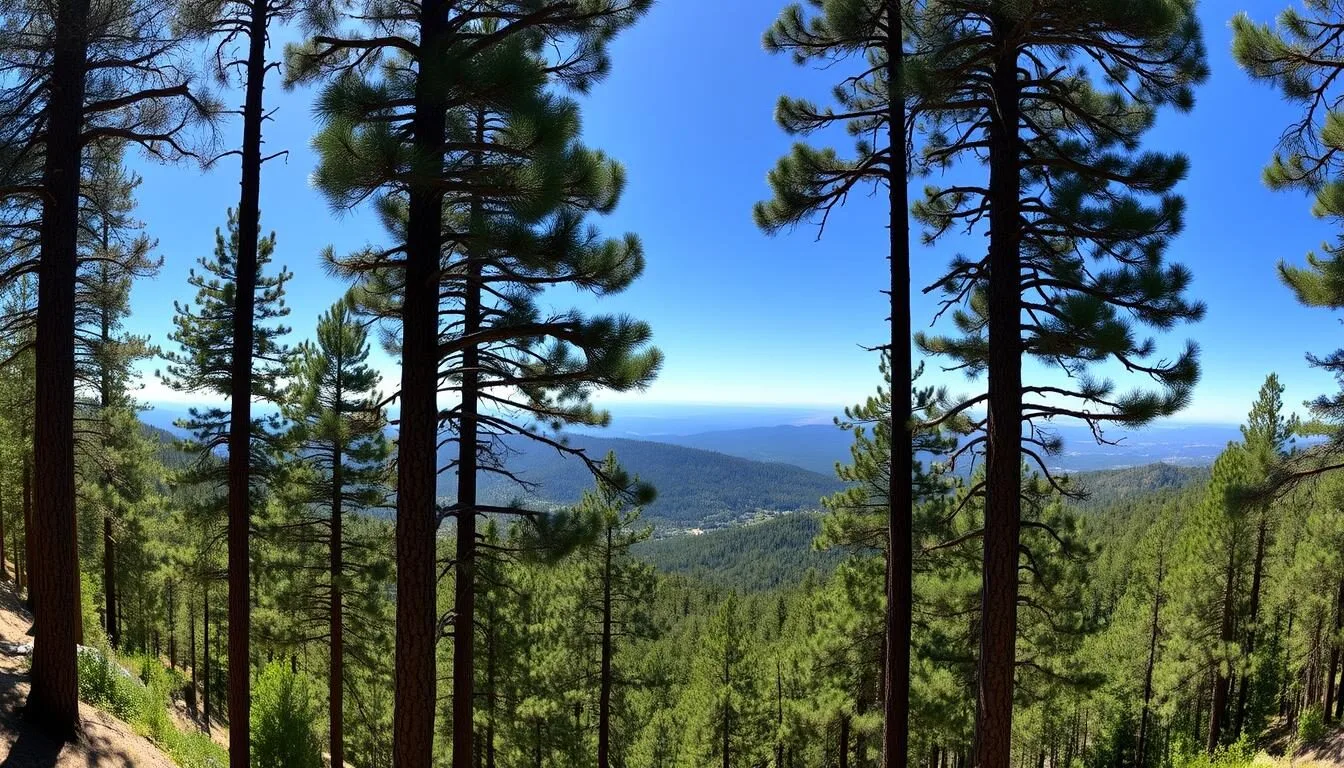 Panoramic view of Palomar Mountain State Park showing dense forests of pine, fir, and cedar trees creating a Sierra Nevada-like atmosphere