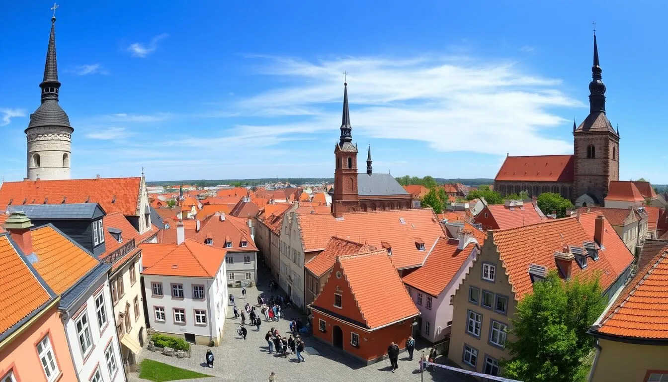 Panoramic-view-of-Tallinn-Estonia-best-things-to-do-include-exploring-the-medieval-Old-Town Panoramic view of Tallinn Estonia best things to do include exploring the medieval Old Town with its red-roofed buildings and church spires