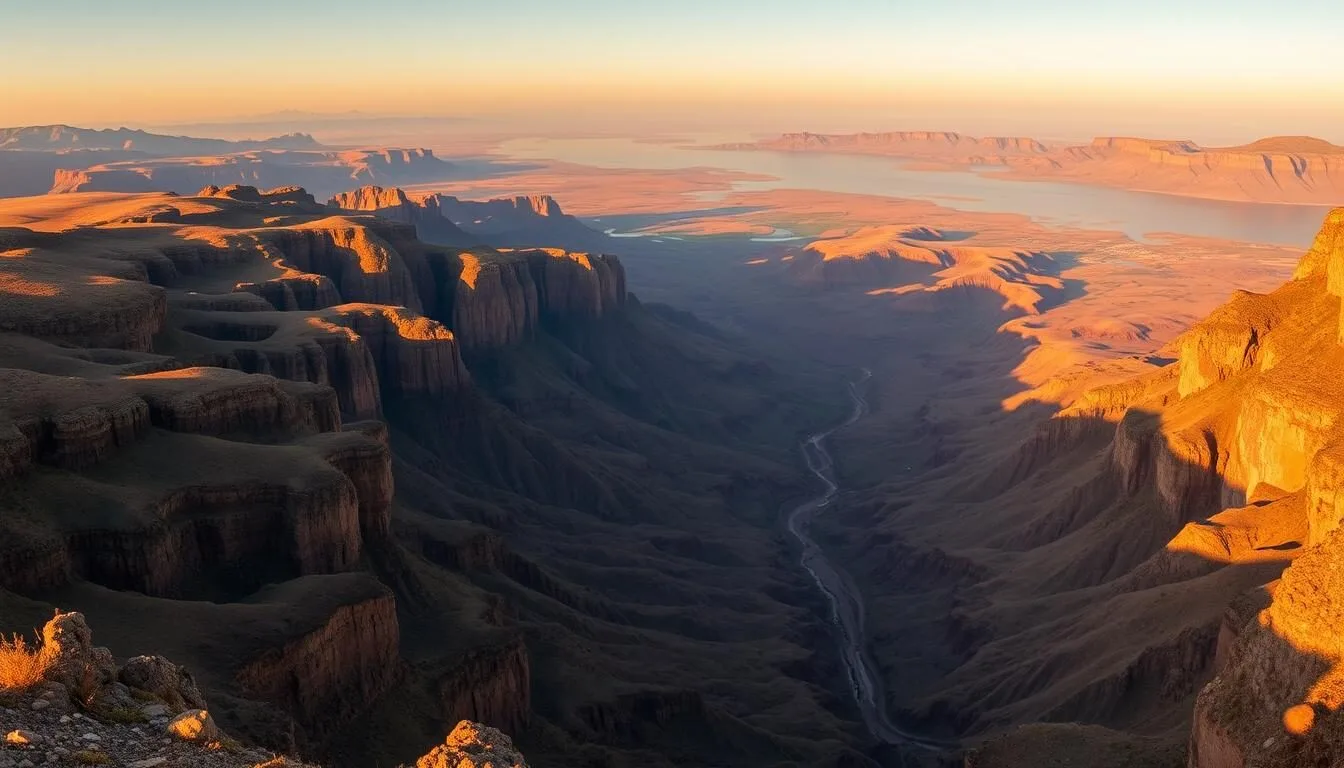 Panoramic view of the Great Rift Valley in Ethiopia showing dramatic landscapes with mountains and lakes