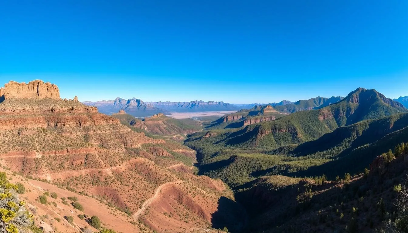 Panoramic-view-of-the-Hualapai-Mountains-showing-dramatic-elevation-changes-from-desert-to-pine Panoramic view of the Hualapai Mountains showing dramatic elevation changes from desert to pine forest
