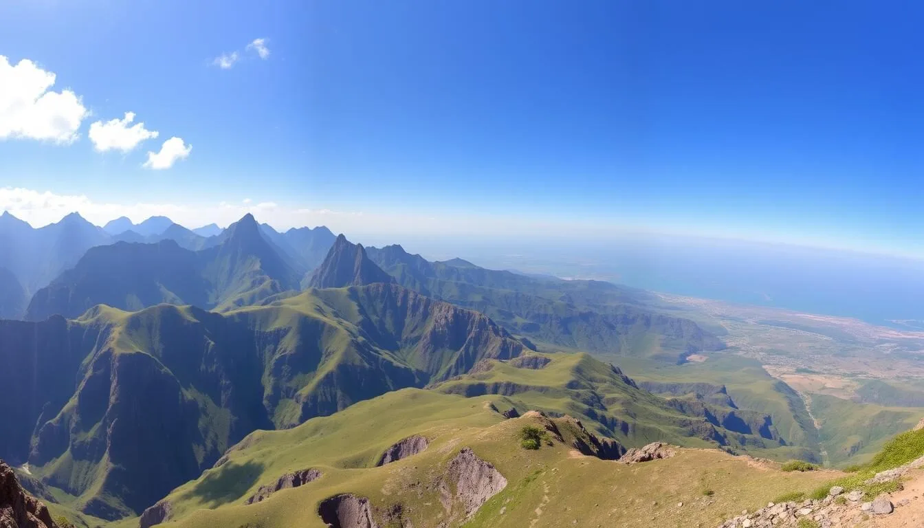 Panoramic view of the Simien Mountains Ethiopia with dramatic cliffs and valleys
