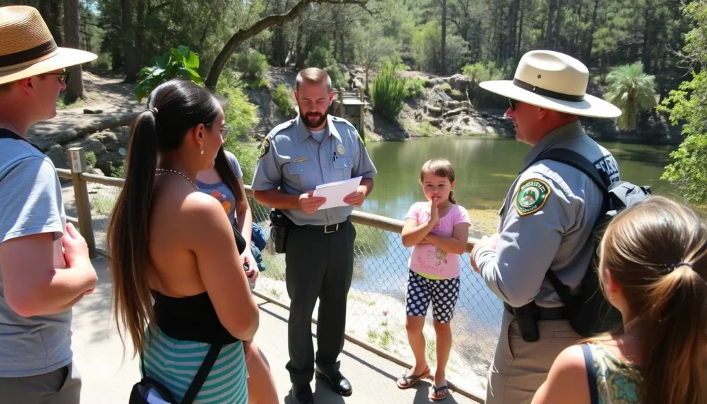 Park ranger explaining safety guidelines to visitors at Troy Spring State Park Park ranger explaining safety guidelines to visitors at Troy Spring State Park