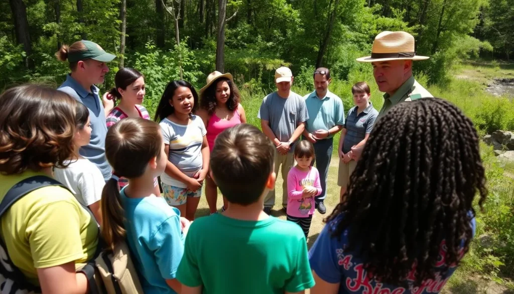 Park ranger leading an educational nature program for families at Locust Lake State Park Park ranger leading an educational nature program for families at Locust Lake State Park