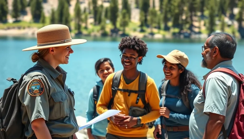 Park ranger talking to visitors about safety at Fool Hollow Lake