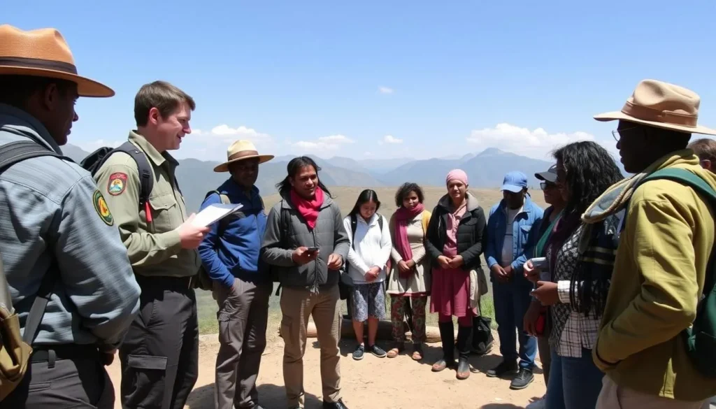 Park rangers providing guidance to visitors at Bale Mountains National Park entrance