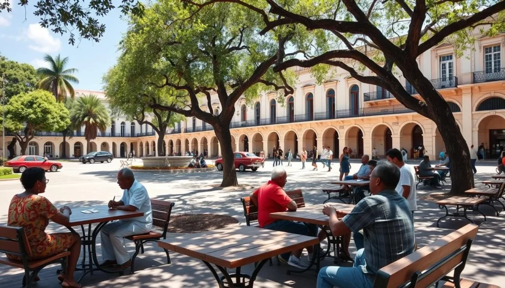 Parque Central de San Luis with locals playing dominoes and relaxing Parque Central de San Luis with locals playing dominoes and relaxing