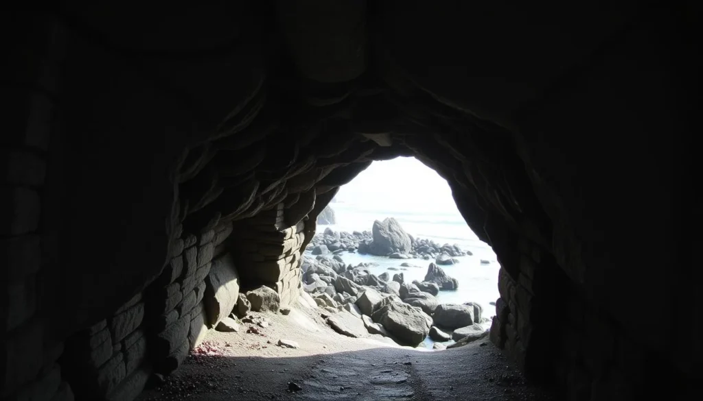 Partington Cove tunnel and rocky shoreline at Julia Pfeiffer Burns State Park Partington Cove tunnel and rocky shoreline at Julia Pfeiffer Burns State Park