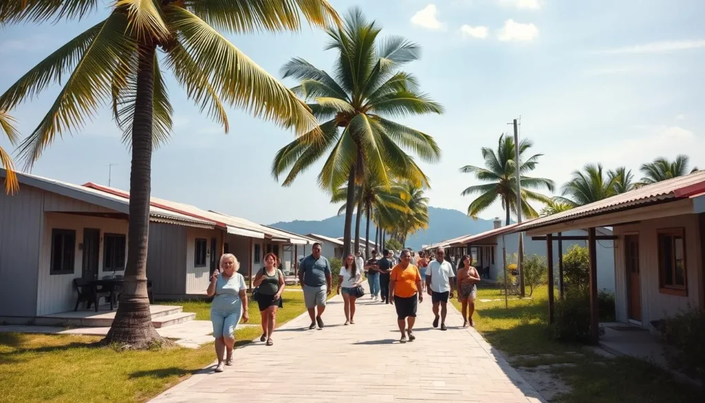 Pathway through Balicasag Island with palm trees and local houses visible