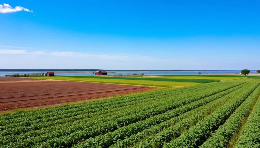 Peaceful rural scene on Kaskaskia Island showing farmland and river Peaceful rural scene on Kaskaskia Island showing farmland and river