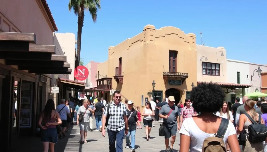 Pedestrians walking through the historic streets of Old Town San Diego State Historic Park Pedestrians walking through the historic streets of Old Town San Diego State Historic Park
