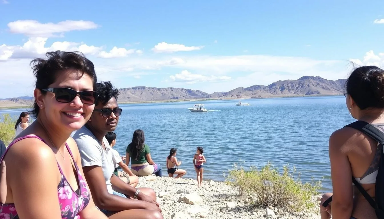 People-enjoying-a-spring-day-at-Elephant-Butte-Lake-with-pleasant-temperatures-and-moderate People enjoying a spring day at Elephant Butte Lake with pleasant temperatures and moderate crowds