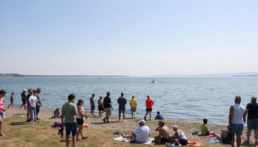 People enjoying outdoor activities at the Magnitogorsk Reservoir