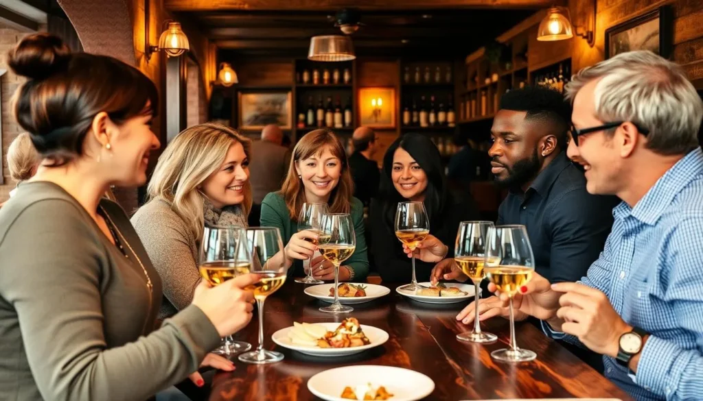 People enjoying wine tasting at a traditional Weinstube in Wiesbaden