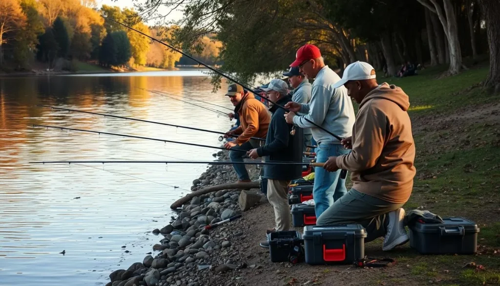 People fishing along the banks of the Schuylkill River in Norristown People fishing along the banks of the Schuylkill River in Norristown