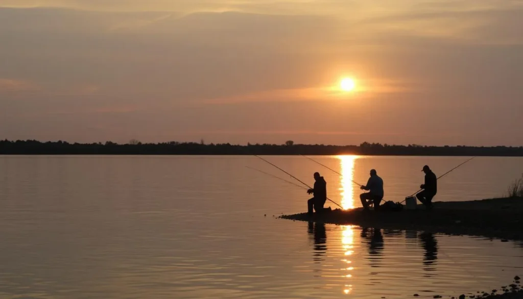 People fishing at Crab Orchard Lake near Herrin Illinois People fishing at Crab Orchard Lake near Herrin Illinois