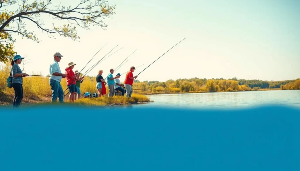 People fishing at one of the lakes at Jim Edgar Panther Creek State Fish and Wildlife Area People fishing at one of the lakes at Jim Edgar Panther Creek State Fish and Wildlife Area