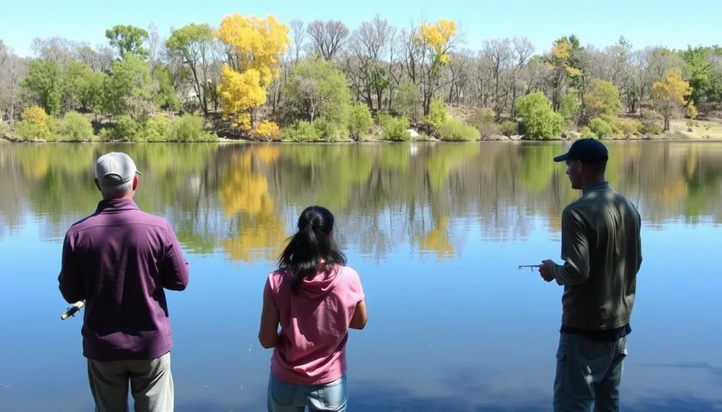 People fishing on Johnson Lake at Johnson-Sauk Trail Nature Preserve People fishing on Johnson Lake at Johnson-Sauk Trail Nature Preserve