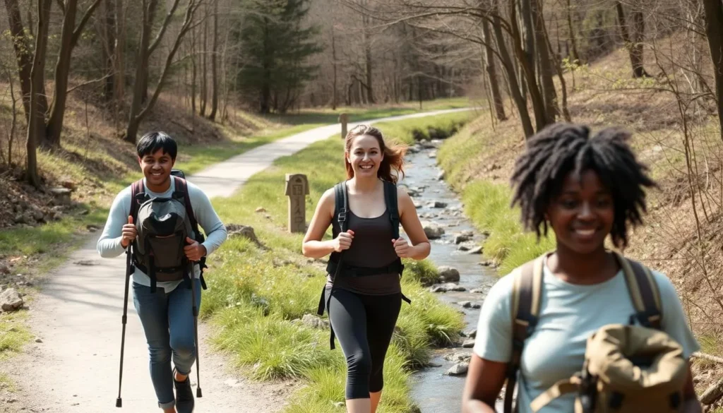 People hiking on Lancaster Junction Recreation Trail in Manheim Township Pennsylvania People hiking on Lancaster Junction Recreation Trail in Manheim Township Pennsylvania
