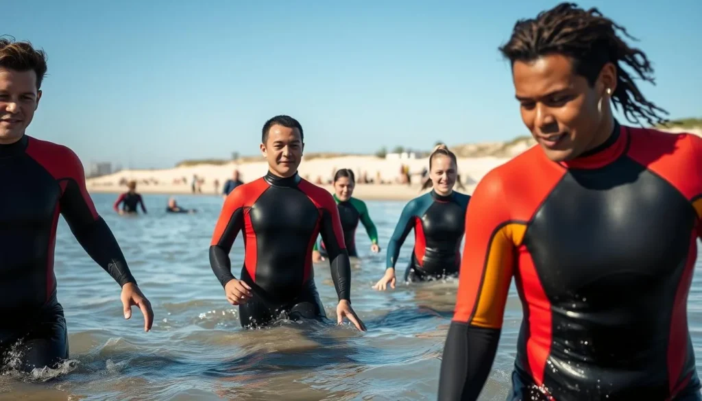 People participating in Longe-Côte (sea walking) activity in Dunkirk