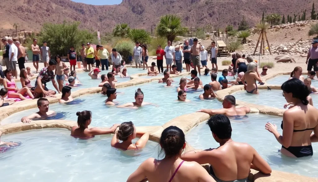 People respectfully enjoying Buckeye Hot Springs California with proper etiquette People respectfully enjoying Buckeye Hot Springs California with proper etiquette