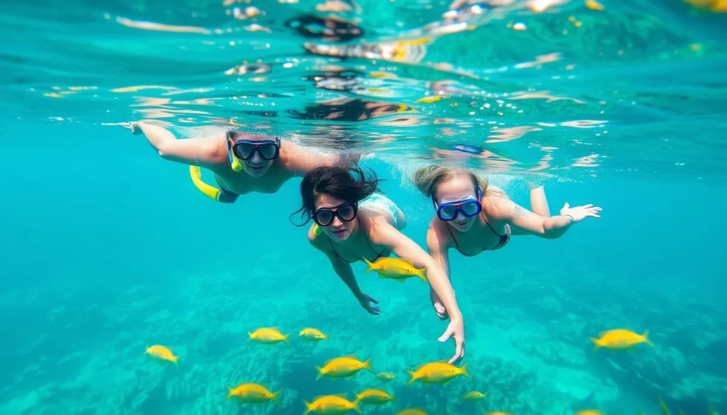 People snorkeling in clear waters near Grand Case Beach