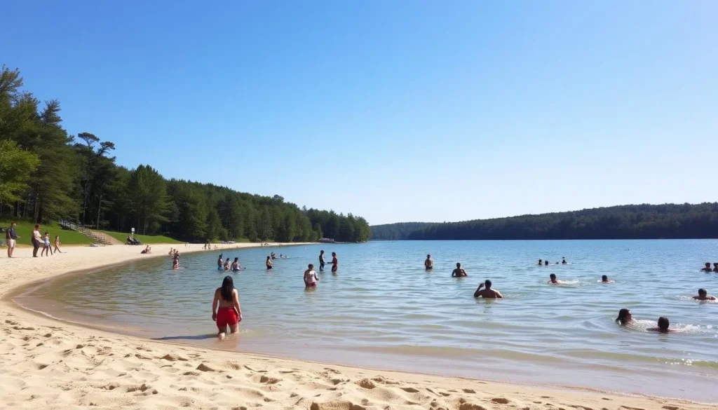 People swimming at Lake Jean Pennsylvania beach area People swimming at Lake Jean Pennsylvania beach area