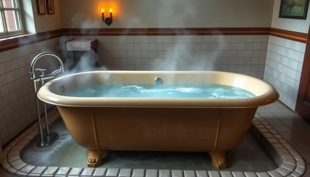 Person relaxing in a mineral bath at Blackstone Hot Springs Person relaxing in a mineral bath at Blackstone Hot Springs